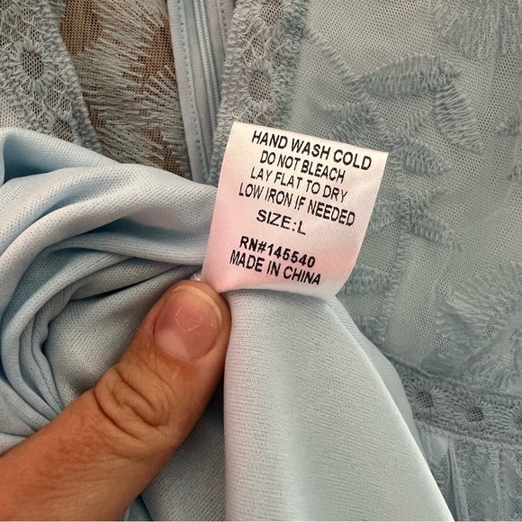 PINKBLUSH Light Blue Maternity Lace Mesh Overlay Maxi Dress - Picture 9 of 11